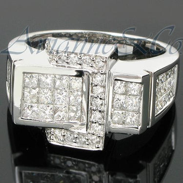 14K White Solid Gold Mens Diamond Ring 3.09 Ctw